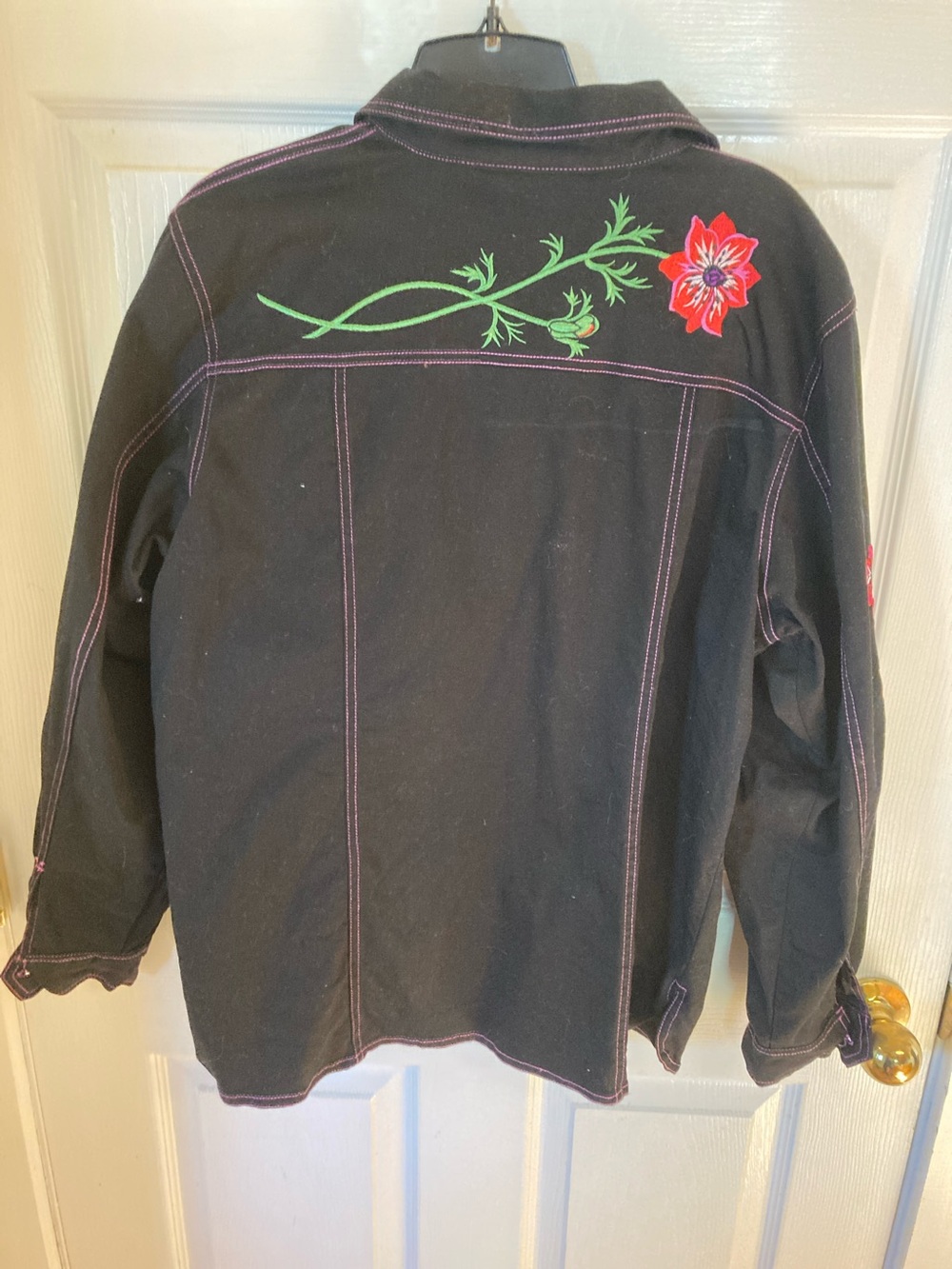 Bob Mackie Black Embroidered Floral Pantsuit with Pink & Green Accents - Picture 3 of 13